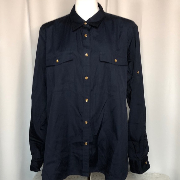 Lauren Ralph Lauren Womans Blouse Navy XL - Picture 1 of 10